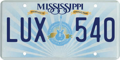MS license plate LUX540