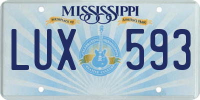 MS license plate LUX593