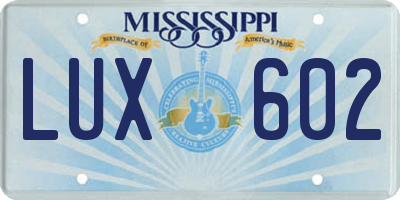 MS license plate LUX602