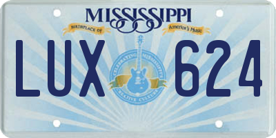 MS license plate LUX624