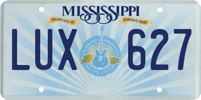 MS license plate LUX627