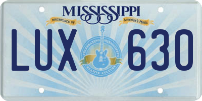 MS license plate LUX630
