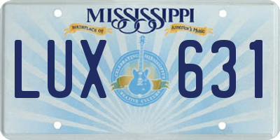 MS license plate LUX631