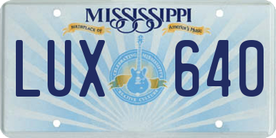 MS license plate LUX640