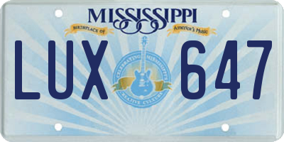 MS license plate LUX647