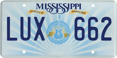 MS license plate LUX662