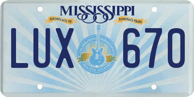 MS license plate LUX670