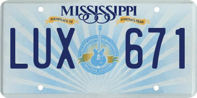 MS license plate LUX671