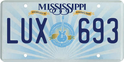 MS license plate LUX693