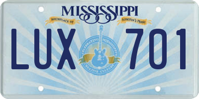 MS license plate LUX701