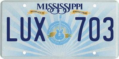 MS license plate LUX703