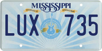 MS license plate LUX735