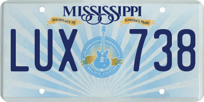 MS license plate LUX738