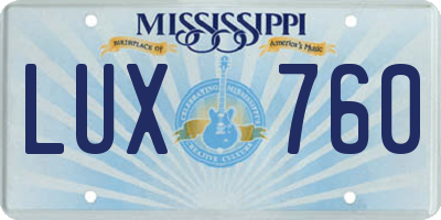 MS license plate LUX760