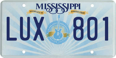MS license plate LUX801
