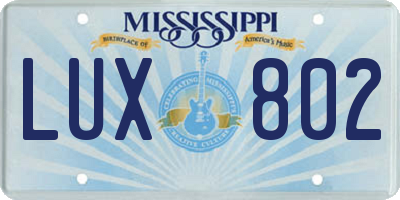 MS license plate LUX802