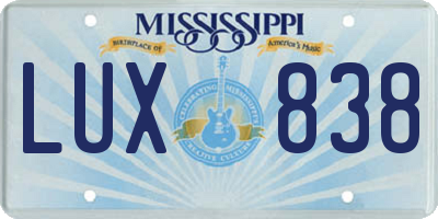 MS license plate LUX838