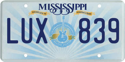 MS license plate LUX839