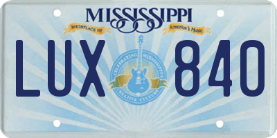 MS license plate LUX840
