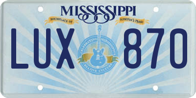 MS license plate LUX870