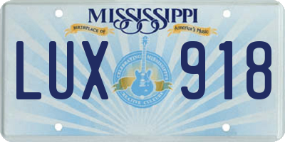 MS license plate LUX918