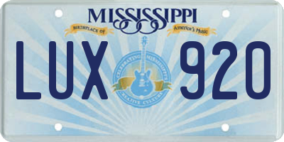 MS license plate LUX920