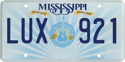 MS license plate LUX921
