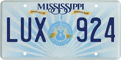 MS license plate LUX924