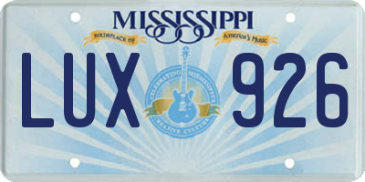 MS license plate LUX926