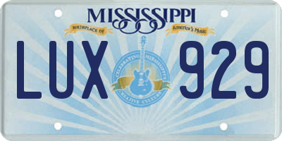 MS license plate LUX929
