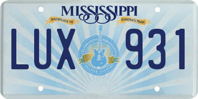 MS license plate LUX931
