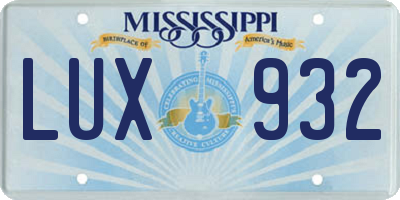 MS license plate LUX932