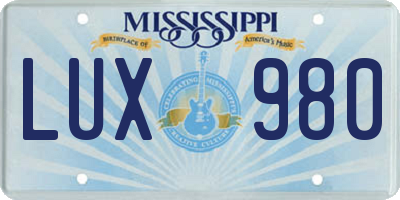 MS license plate LUX980