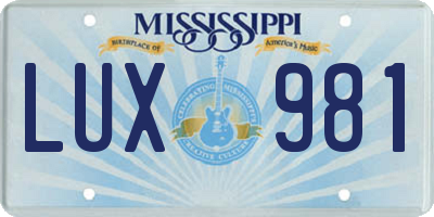 MS license plate LUX981