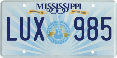 MS license plate LUX985