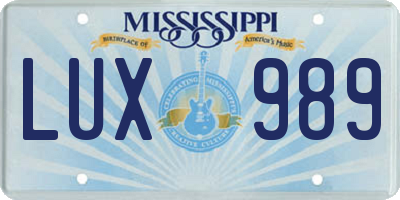 MS license plate LUX989