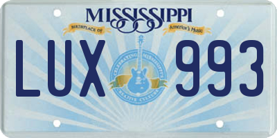 MS license plate LUX993