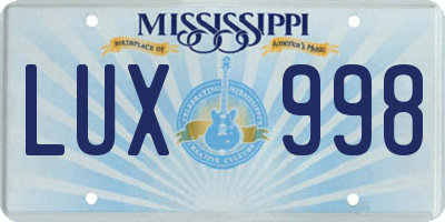 MS license plate LUX998
