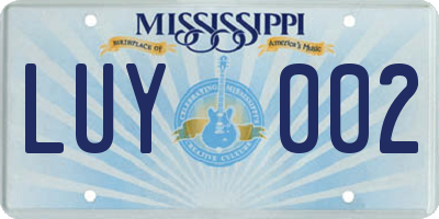 MS license plate LUY002