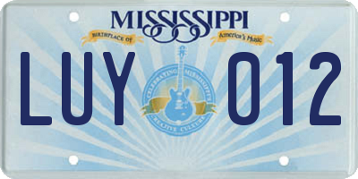 MS license plate LUY012