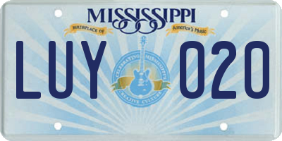 MS license plate LUY020