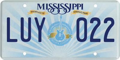 MS license plate LUY022