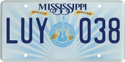 MS license plate LUY038