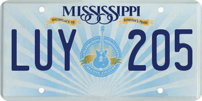 MS license plate LUY205