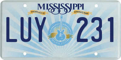 MS license plate LUY231
