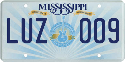MS license plate LUZ009