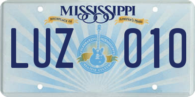 MS license plate LUZ010