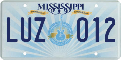 MS license plate LUZ012