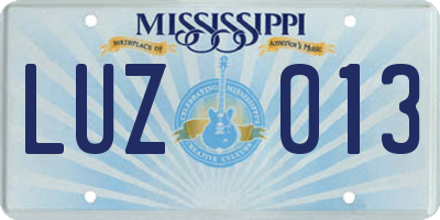 MS license plate LUZ013