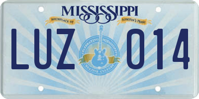 MS license plate LUZ014